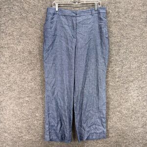 Express Pants Women L Large Blue High Rise Flat Front Linen Chino Pockets Casual